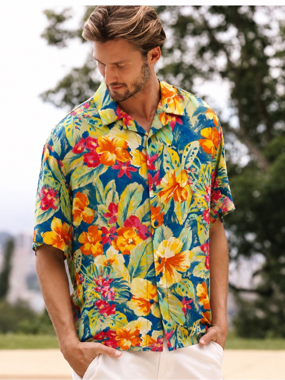 Vintage Jam's World Antherium print Kabe Crepe Rayon aloha Hawaii shirt X-Large - Picture 10 of 10